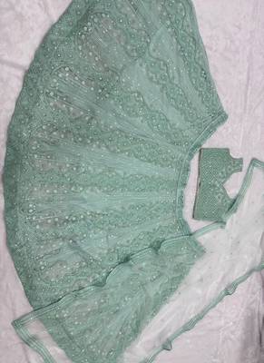 Aqua Blue Sequin Embroidered Net Lehenga Set 4