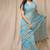 blue geometric print cotton blend saree with blouse piece