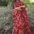 red geometric print cotton blend saree with blouse piece