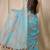 blue geometric print cotton blend saree with blouse piece