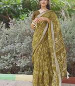 mustard ikkat patola print cotton blend saree with blouse piece