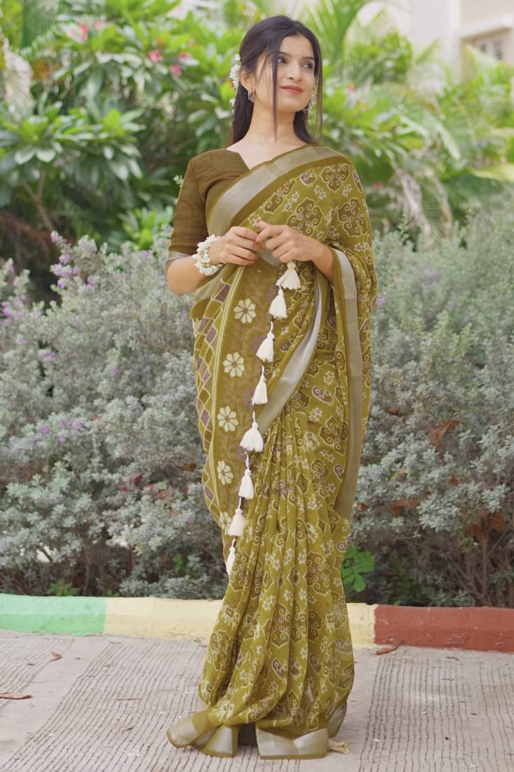 mustard ikkat patola print cotton blend saree with blouse piece