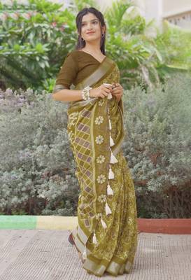 turquoise shibori geometric print cotton blend saree with blouse piece 3