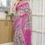pink floral kalamkari  cotton blend saree with blouse piece