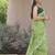 green shibori geometric print cotton blend saree with blouse piece