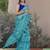 turquoise shibori geometric print cotton blend saree with blouse piece