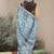 blue shibori geometric print cotton blend saree with blouse piece