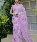 pink floral print cotton blend saree with blouse piece