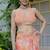 orange floral print cotton blend saree with blouse piece