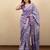 purple floral print cotton silk saree with blouse piece