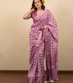 pink floral print cotton silk saree with blouse piece