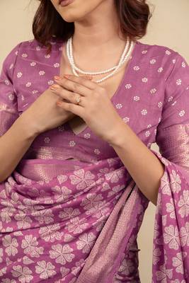 pink floral print cotton silk saree with blouse piece 5