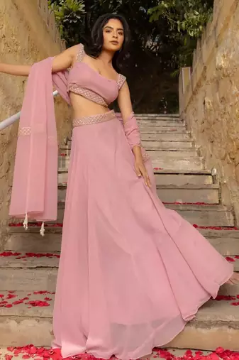 Eilara Women's Faux Georgette Pastel Pink Lehenga Choli