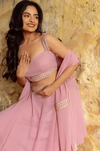 Eilara Women's Faux Georgette Pastel Pink Lehenga Choli
