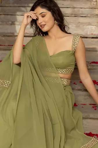 Eilara Women's Faux Georgette Pastel Green Lehenga Choli