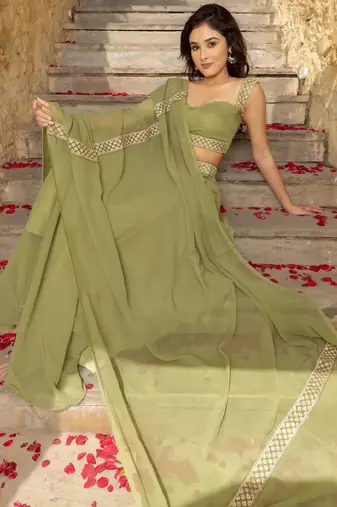 Eilara Women's Faux Georgette Pastel Green Lehenga Choli