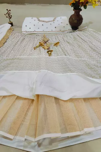 Eilara Women's White Faux Georgette Designer Lehenga Choli