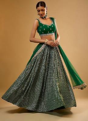 Eilara Women's Emerald Green Faux Georgette Designer Lehenga Choli 1