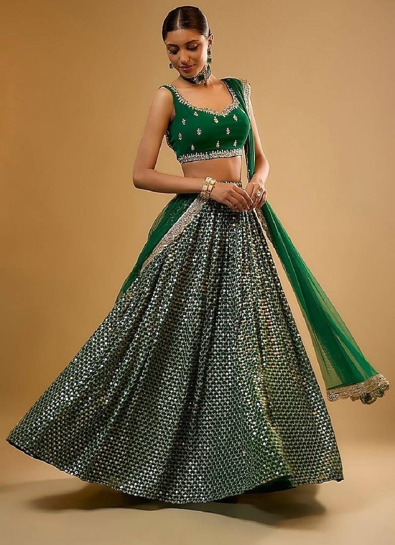 Eilara Women's Emerald Green Faux Georgette Designer Lehenga Choli
