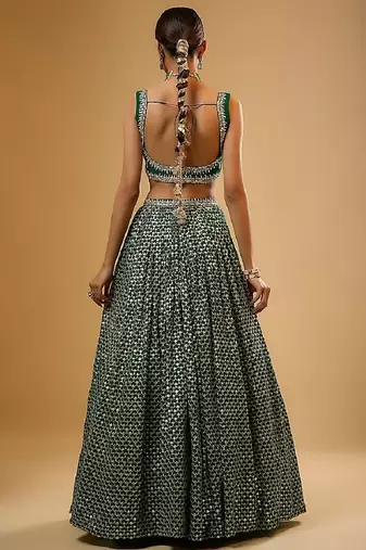 Eilara Women's Emerald Green Faux Georgette Designer Lehenga Choli