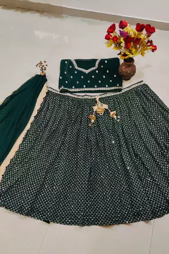 Eilara Women's Emerald Green Faux Georgette Designer Lehenga Choli