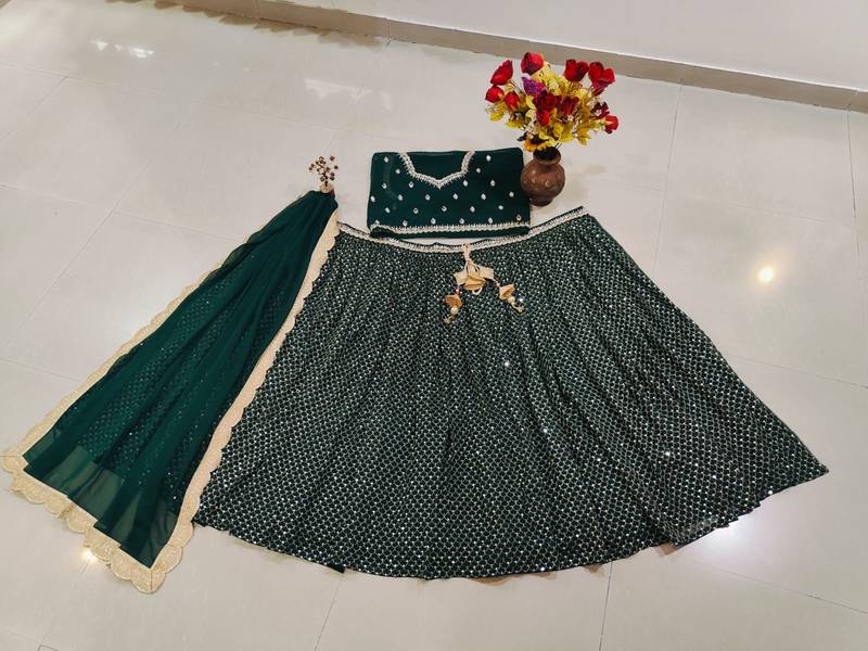 Eilara Women's Emerald Green Faux Georgette Designer Lehenga Choli