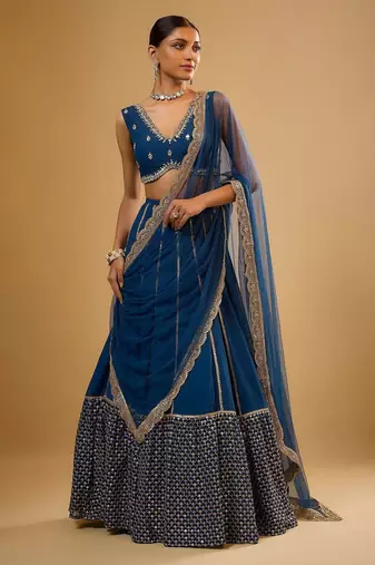  Royal Blue Faux Georgette Designer Lehenga Choli