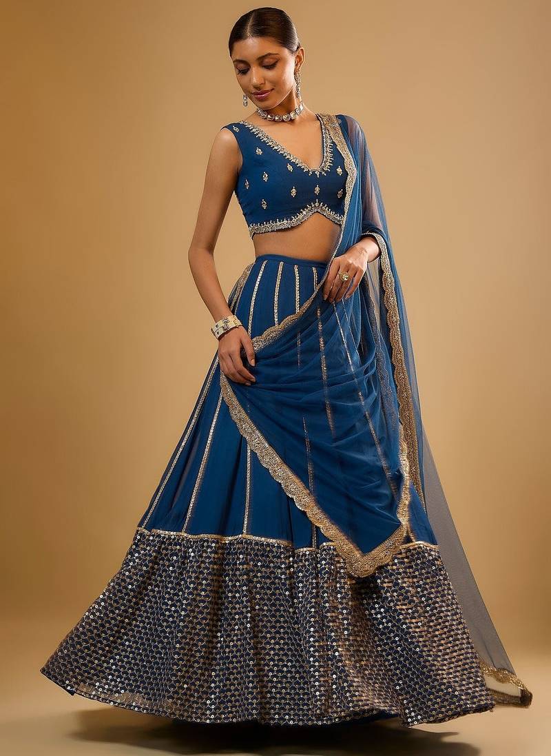  Royal Blue Faux Georgette Designer Lehenga Choli