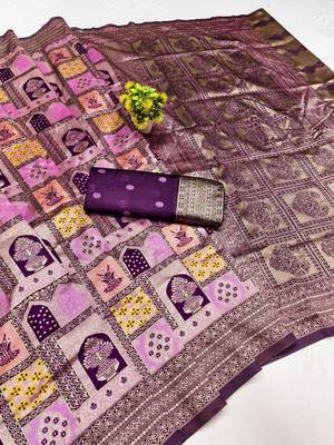 purple soft silk saree with banarasi woven work 1