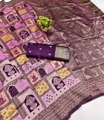 purple soft silk saree with banarasi woven work