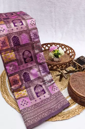 purple soft silk saree with banarasi woven work