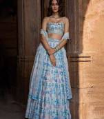 Sky blue Faux Georgette Sequin Embroidered Lehenga Choli.