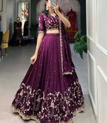 Tantalizing Wine Silk blend  Sequins Embroidered Lehenga Set Choli