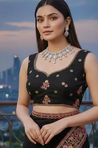 Black Georgette Embroidery With Zarkan Work Saree with Unstitched and Blouse Piece