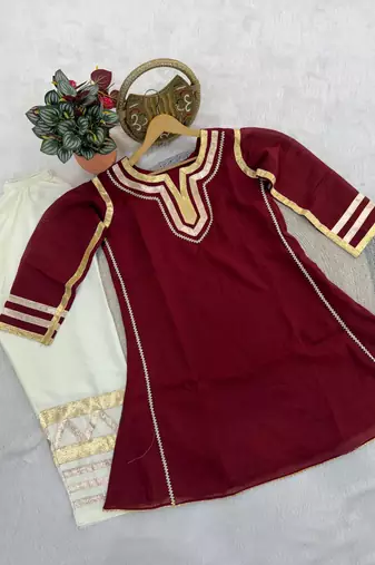 chocolate brown flared kurta with gold palazzo