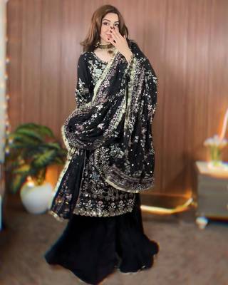 black heavily embroidered festive suit 3
