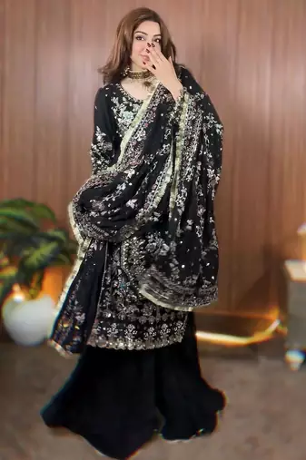 black heavily embroidered festive suit