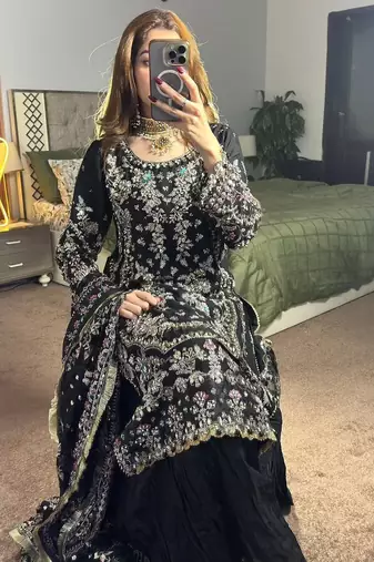 black heavily embroidered festive suit
