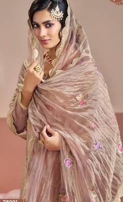 Peach gold silk suit with embroidered zari  2