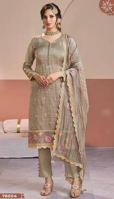 Chiku gold silk suit with embroidered zari  1