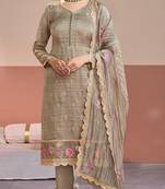 Chiku gold silk semi stitched suit with embroidery & zari work