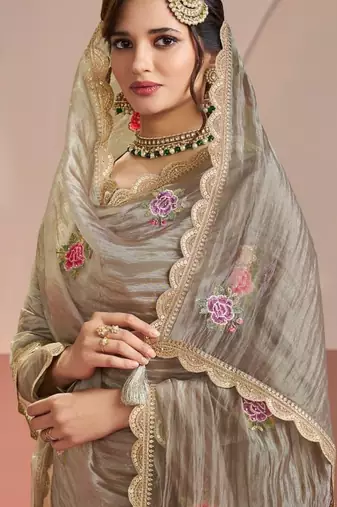 Chiku gold silk suit with embroidered zari 