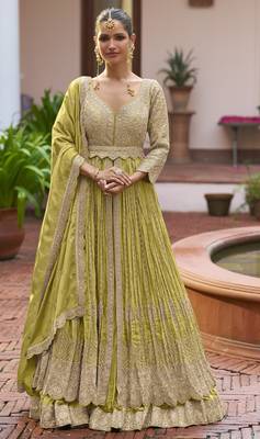 Chiku chinon silk free size anarkali suit with embroiderd & sequin work 1