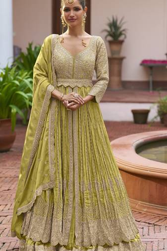 Chiku chinon silk free size stitched anarkali suit with embroiderd & sequence work