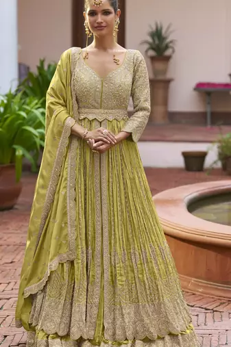 Chiku chinon silk free size stitched anarkali suit with embroiderd & sequence work