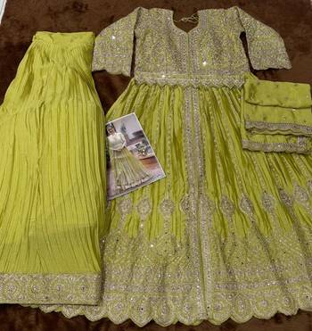 Chiku chinon silk free size anarkali suit with embroiderd & sequin work 3