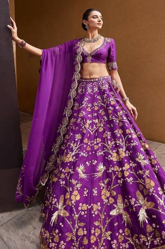 Purple Art Silk Heavy Embroidery With Sequence Work Lehenga Choli For Women