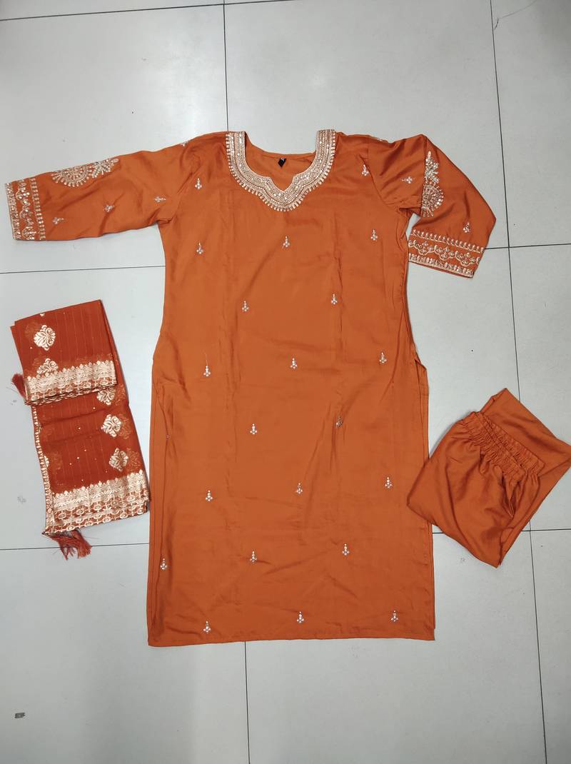 Rust embroidered ethnic suit