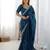 teal blue color art silk blend thread sequince embroidered work saree with blouse
