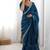 teal blue color art silk blend thread sequince embroidered work saree with blouse